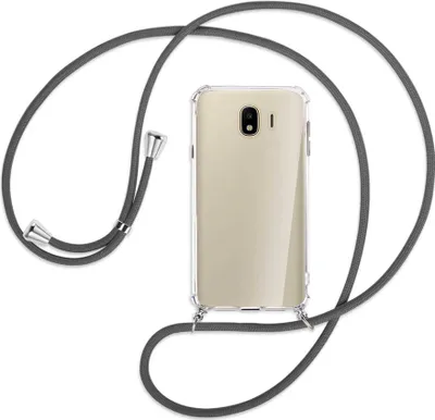 Produktbild von Handykette Backcover-Schutzhülle mit Band (Metall silberfarben) für Samsung Galaxy J4 2018 - dunkelgrau