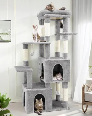 Productafbeelding van Kattenboom - Krabpaal - Kattentoren - Speelboom - Krabtoren - Lichtgrijs - Grote Basis 72x45 cm