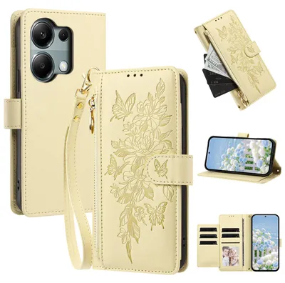 Image de Étui pour Xiaomi Poco M6 Pro 4G/Redmi Note 13 Pro 4G, étui en cuirPolyuréthanede type portefeuille avec compartiments, support pour cartes et dragonne, couleur jaune