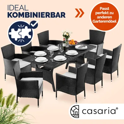 Produktbild von CASARIA® Polyrattan Gartentisch Schwarz 190x90x74cm mit Ablage WPC-Tischplatte Höhenverstellbar Holzoptik Wetterfest Garten Terrasse Esstisch Gartenmöbel