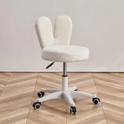 Produktbild von Verstellbarer Bürostuhl mit Rückenlehne, Drehstuhl, höhenverstellbar, mobil, Kosmetikstuhl, Schminkstuhl für Büro Weiß L55*B55*H74cm【HZDXZ6326】