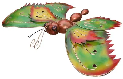 Produktbild von Schmetterling aus Metall – handgefertigt, Grün-Rot, 50–80 cm, Grösse:ca. 60 cm