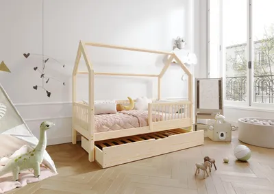 Produktbild von TIMBEE ZOJA Duo posteľ dvojlôžko Detská drevená posteľ so zásuvkou s funkciou spánku - nelakovaná - 80x160cm