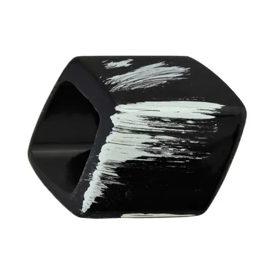 Produktbild von Tuchring 45x36x18mm Sechseck schwarz-silber-strich matt Kunststoff