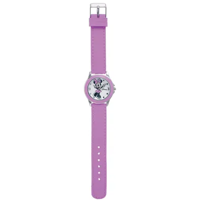 A purple Disney Minnie Mouse watch is shown against a white background.