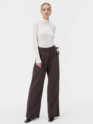 Produktbild von Orsay Dunkelbraune Damenhose mit weitem Bein und hohem Bund. 34