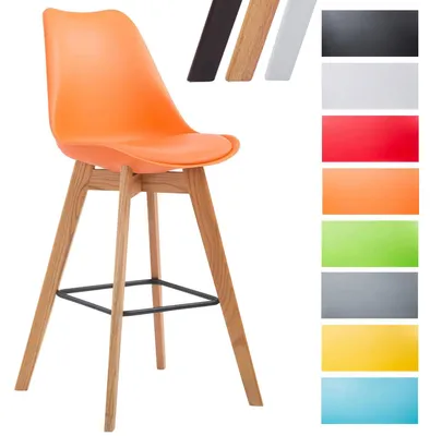 Productafbeelding van CLP barkruk Metz, kunststof, met rugleuning en voetsteun | Kleur: oranje. Frame: naturel
