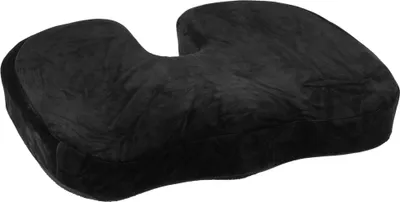 A black ergonomic seat cushion with a gel insert.