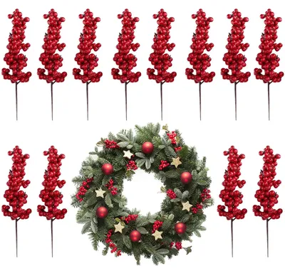 12 künstliche rote Beerenzweige, 20 cm, für Weihnachtsdeko