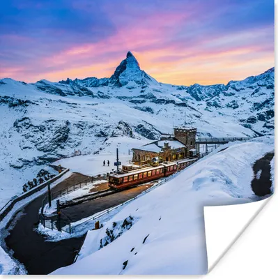 Produktbild von MuchoWow® Poster Dämmerung am Schweizer Matterhorn bei der Gornergratbahn 50x50 cm - Wohnzimmerdekoration