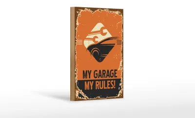 Produktbild von Holzschild Retro 12x18cm Auto my garage my rules