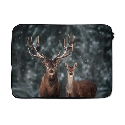 Produktbild von MuchoWow® Laptop Hülle 14 ZollHirsche - Tiere - Winter - Geweih - Schnee - Natur Laptoptasche - Laptoptasche - Stoßsicher - Schutzhaube