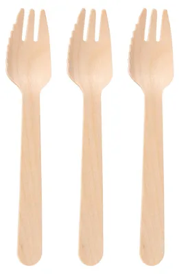 Produktbild von 100x Kuchengabeln mit Zacken aus Birkenholz 13.5cm