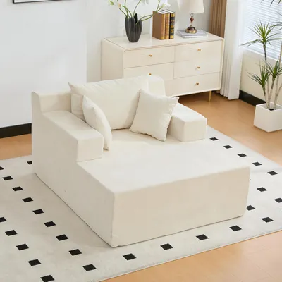 Produktbild von MODFU Relaxsofa 1-Sitzer-Sofa mit Chaiselongue Weiche,Loungesofa Beige,Chenille,Polstermöbel Liegestuhl für Wohnzimmer