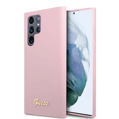 Image de Guess Guhcs22Llslmgla S22 Ultra S908 Lawenda/Lavender Hardcase Silicone Script Metal Logo