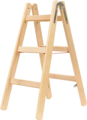 Produktbild von Hymer Holz-Sprossenstehleiter, beidseitig begehbar, 2x3 Sprossen