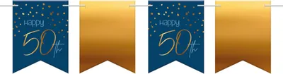 Produktbild von 1 Wimpelkette Papier Elegant True Blue 50 Jahre - 6 Meter 50.Geburtstag Deko