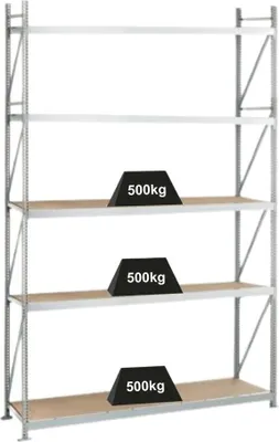 Produktbild von Schulte Weitspannregal mit Spanplatten WS 3000 | Grundregal | HxBxT 300x225x50cm | 5 Ebenen | Fachlast 500kg | Verzinkt