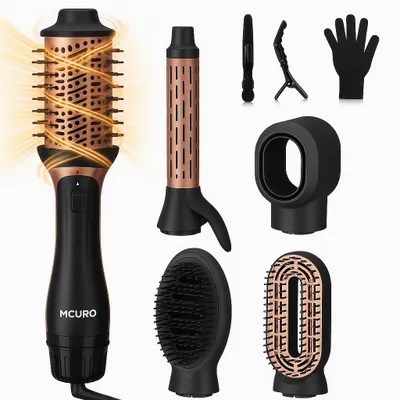 Produktbild von MCURO 5-in-1 Heißluftbürste Föhnbürste mit 6 Aufsätzen – Locken, Glätten, Volumen & Trocknen – 1200W Keramikbeschichtung, Ionen-Technologie, 5 Temperatur- & Luftstufen