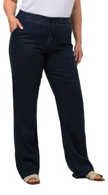 Produktbild von Ulla Popken Damen große Größen Übergrößen Plus Size Leinenhose Mary, Elastikbund