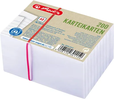Produktbild von Herlitz Karteikarte A8 liniert weiß Blauer Engel 200er, Weiß, Liniertes Papier, 180 g/m², 200 Stück(e)