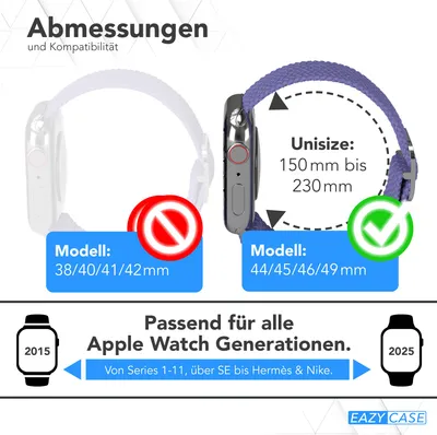 Produktbild von EAZY CASE Apple Watch Armband Wristband 44mm/45mm/49mm verstellbares Ersatzarmband aus Stoff, iWatch Serie in Violett