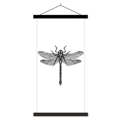Produktbild von MuchoWow® Textilposter Libelle - Insekten - Retro - Schwarz und weiß 60x120 cm mit schwarzem Rahmen - Magnete