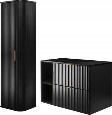 Produktbild von Rodan | Badmöbel Set - Schwarz Matt - Regal | 80/57/46 cm & 35/139/31 cm | Waschbeckenunterschränke, Bad Möbel, Hochschrank, Badezimmerschränk