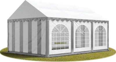Produktbild von TOOLPORT Festzelt Partyzelt 4x6 m schwer entflammbar PREMIUM, hochwertige PVC Plane 750 N in grau-weiß 100% wasserdicht mit Bodenrahmen