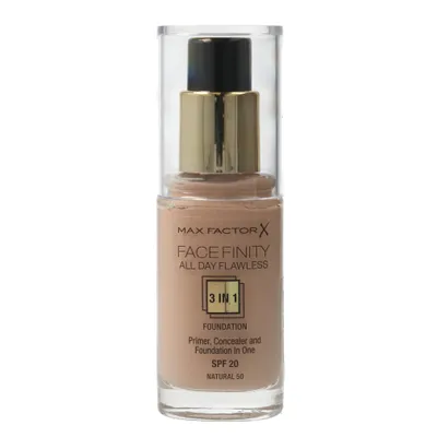 Imagen del producto de Max Factor Facefinity All Day Flawless 3 en 1, envase con bomba, líquido, universal, para reducir ojeras, para calmar la piel, matificante, base de maquillaje, de larga duración, unificadora, cobertura media, acabado natural