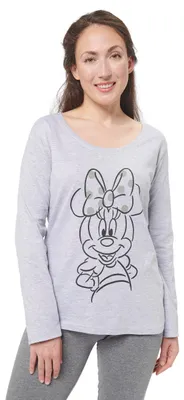 Produktbild von Disney Minnie Mouse Schlafanzug für Damen - Pyjama Set Langarm Oberteil mit Hose Grau S