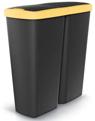Obrázok produktu pre MONZANA® Kuchynský odpadkový kôš 50 l 2 priehradky s vekom Tlačidlový odpadkový kôš Kancelársky odpadkový kôš Organický odpad Žlté vrece Systém separácie odpadu Recyklácia Čierna žltá