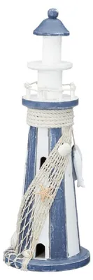 Produktbild von Leuchtturm Statue - 37cm - weis / hellblau - maritime Dekoration