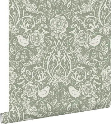 Zdjęcie produktu dla ESTAhome Tapeta kwiaty i ptaki w stylu secesyjnym szaro zielonym 53 cm x 10.05 m