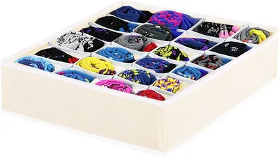 Image de SPRINGOS Boîtes de rangement, Séparateur de tiroirs, 24 cellules Organiseur de tiroirs pour chaussettes, cravates, Organiseur de tiroirs pliable pour ranger les chaussettes Organiseur (Beige)