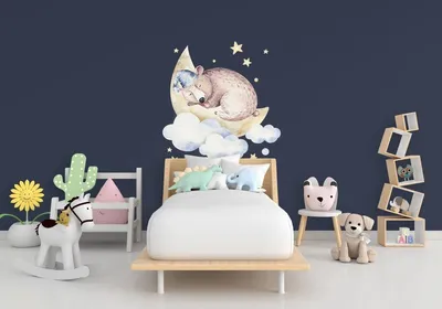 Tiere auf Wolken mit Mond und Sternen – Decords Wandtattoo, Produktansicht 1
