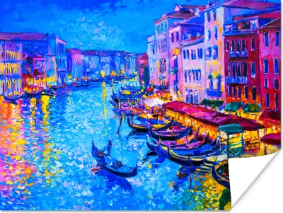 Produktbild von MuchoWow® Poster Malerei - Italien - Boot - Wasser - Architektur 40x30 cm - Plakate für die Wände - Poster Wohnzimmer