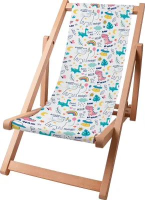 Produktbild von Dreamroots Kinder Liegestuhl klappbar Holz bis zu 130 kg,Sonnenliege klappbar mit 3-stufiger Neigungsregulierung der Rückenlehne,Dinosaurs and Unicorn