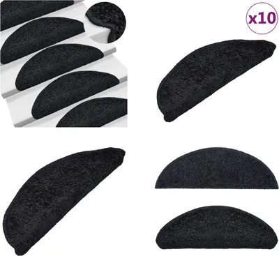 Produktbild von vidaXL Stufenmatten 10 Stk. 65x21x4 cm Schwarz - Treppenmatte - Treppenmatten - Treppenteppich - Treppenschutz