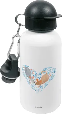 Produktbild von Mr. & Mrs. Panda Trinkflasche Mäuse Herz - Weiß - Geschenk, Sportflasche, Maus, Freundin, für Immer, Kinder, outdoor, Wasserflasche, Kinderflasche, Liebe, Hochzeit