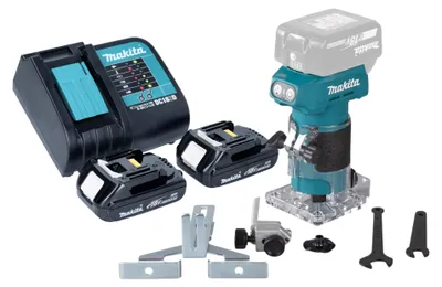Obrázek produktu pro Makita DRT 52 SY akumulátorová fréza na hrany 18 V 6 mm bezkartáčová + 2x baterie 1,5 Ah + nabíječka