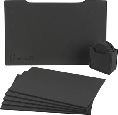 Produktbild von Filz Platzsets 45x30cm, Platzdeckchen abwaschbar, inkl. Tischuntersetzer für Gläser & Schutzhülle, 20teiliges Set (schwarz)