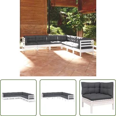 Produktbild von The Living Store 7-tlg. Garten-Lounge-Set mit Kissen Weiß Kiefer Massivholz