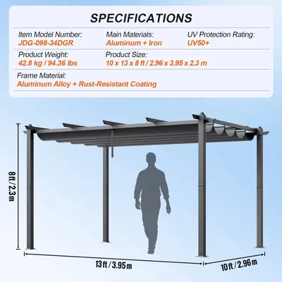 Produktbild von Verstellbare Pergola – Ausziehbares Sonnensegel – Aluminiumüberdachung – Außenmarkise – UV-Schutz 50+