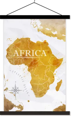Produktbild von MuchoWow® Textilposter Weltkarte - Afrika - Gold 120x180 cm mit schwarzem Rahmen - Fotos
