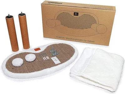Imagen del producto de Hamaca para gatos Unyqoos® para montaje en pared: estructura metálica resistente y anclajes reforzados, funda de felpa desmontable, superficie de sisal para rascar, juego completo, apta para gatos de hasta 10 kg