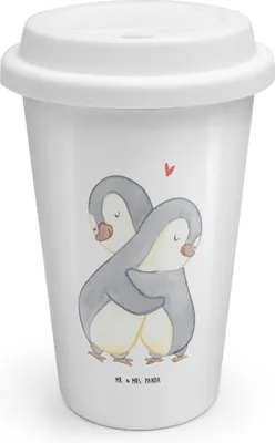 Produktbild von Mr. & Mrs. Panda Kaffeebecher To Go Pinguine Kuscheln - Weiß - Geschenk, becher kaffee, Thermobecher, für Frauen, Hochzeitstag, Freundin, Liebesgeschenk, Liebesbeweis