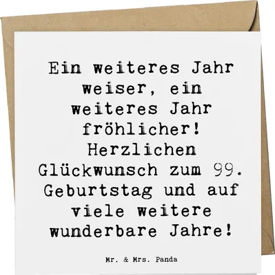 Produktbild von Mr. & Mrs. Panda Grußkarte Spruch 99. Geburtstag Freude - Weiß - Geschenk, faltkarte, Glückwunschkarte, Alles gut zum, Alter, 99 Jahre Glück, Klappkarte, anlasskarte
