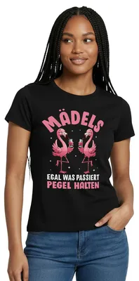Produktbild von Spreadshirt Mädels Egal Was Passiert Pegel Halten Flamingo Frauen T-Shirt, L, Schwarz