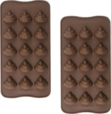 Obrázok produktu pre 2 kusy silikónovej formy na čokoládu s motívom "hovienka" (emoji), formy na pralinky, formy na ľad, silikónová forma na pečenie vhodná na čokoládu, želé, koláče a ľad. Farba: hnedá